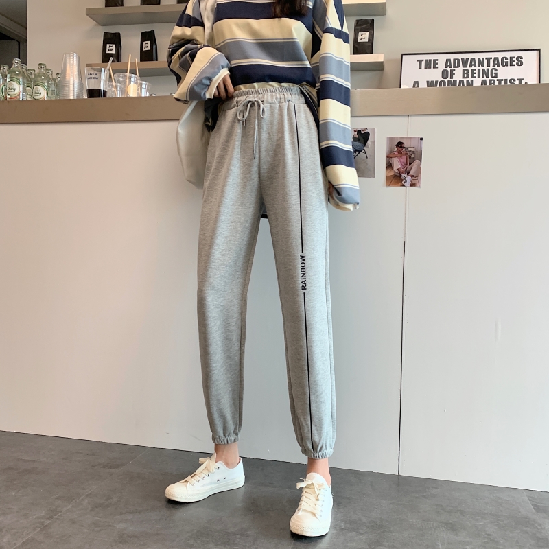 Real photo of 2021 spring and autumn sports pants legged high waist Harem Pants casual pants female