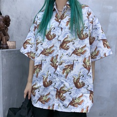 Real shot summer Harajuku style collar short sleeve shirt