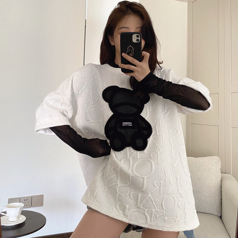 Real photo of 2021 spring and autumn mid long loose short sleeve bottomed top new T-shirt