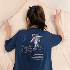 實拍 2021夏短袖t恤女半袖卡通上衣星空印花