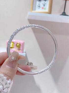 新款卷草纹银手镯女s999足银素圈手环古法纯银年轻款送女友礼物潮