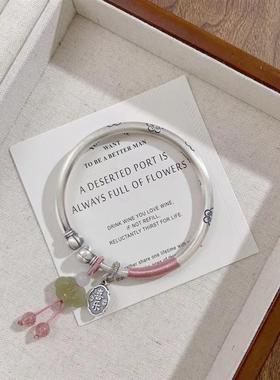 南瓜头银手镯女纯银999足银新中式古风平安喜乐镯子年轻款送女友