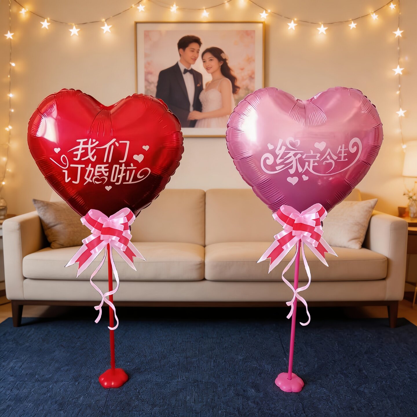 我们订婚啦结婚啦铝膜气球18寸爱心气球结婚布置桌摆装饰背景装扮