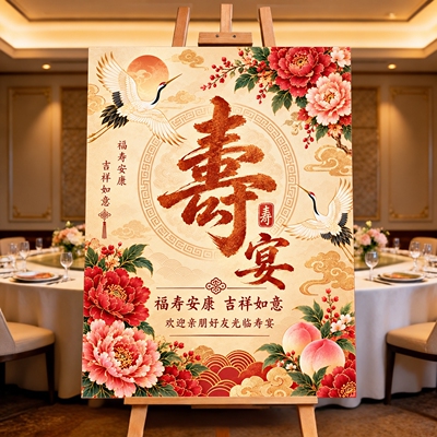 新中式寿宴迎宾KT板布置套餐