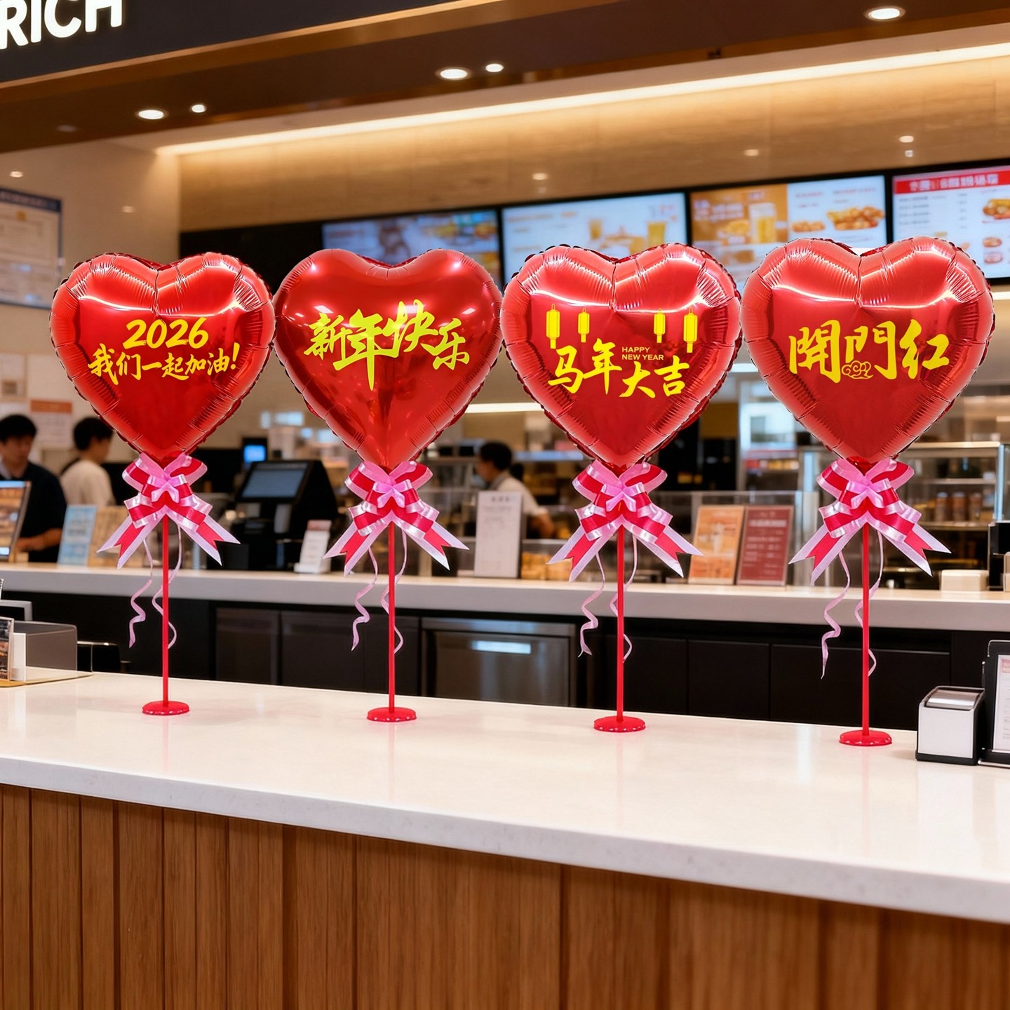 2026新年春节爱心气球桌飘台面装饰爱心新年快乐柜台马年布置用品,节庆用品/礼品,气球,淘宝优惠券,粉丝福利购,淘宝优惠卷