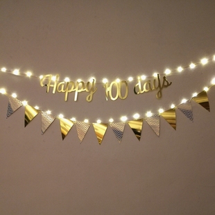 宝宝满月30天100天彩旗装饰HAPPY 30DAYS或100days金色字母拉花