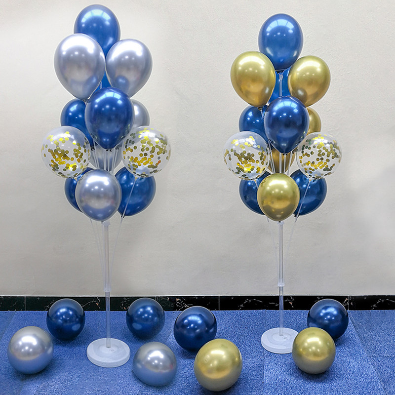 蓝色系13杆气球桌飘地漂支架亮片球商场布置生日派对装饰场景布置
