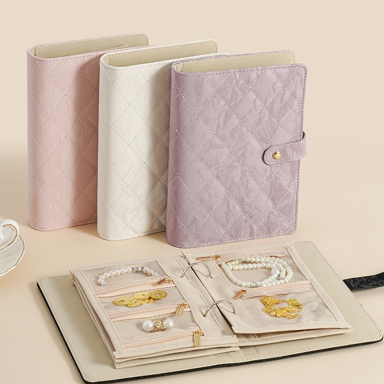 首饰收纳相册项链手镯手链手表戒指活页拉链格子包组合皮革防水书