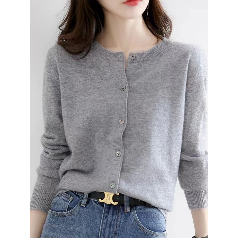 品牌100%纯羊毛衫开衫女春秋2025新款上衣羊绒外搭针织衫秋冬毛衣