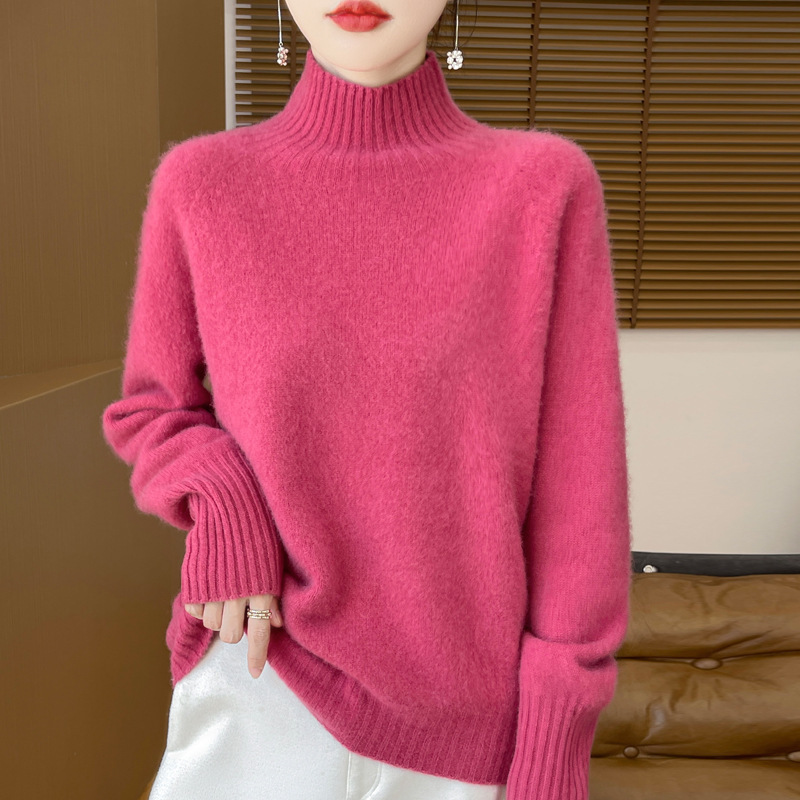 品牌半高领软糯毛衣女纯羊毛衫秋冬感气质内搭宽松加厚针织打底衫