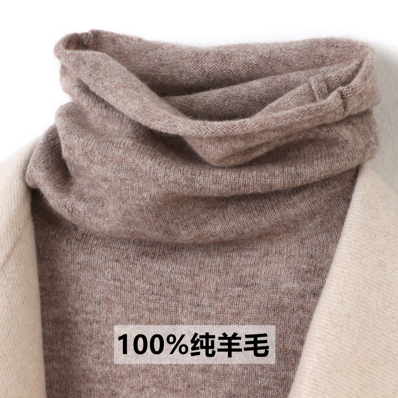 品牌堆堆领羊毛衫女100%纯羊毛针织打底衫秋冬季新款卷边内搭高领
