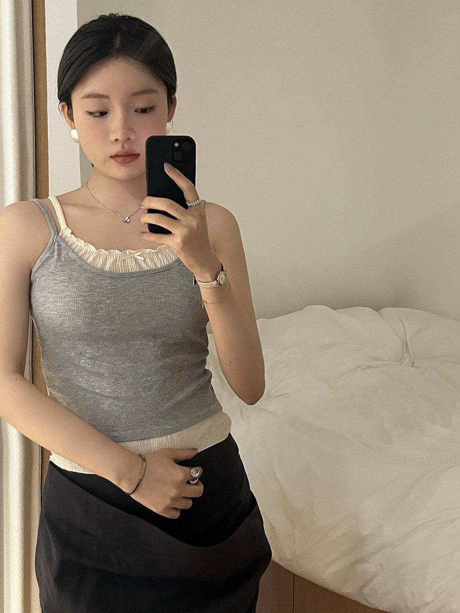 JOYCEBRA 가짜 투피스 조끼 가슴 패드 노웨어 브라 여성용 올인원 얇은 탄성 슬리밍 서스펜더 탑