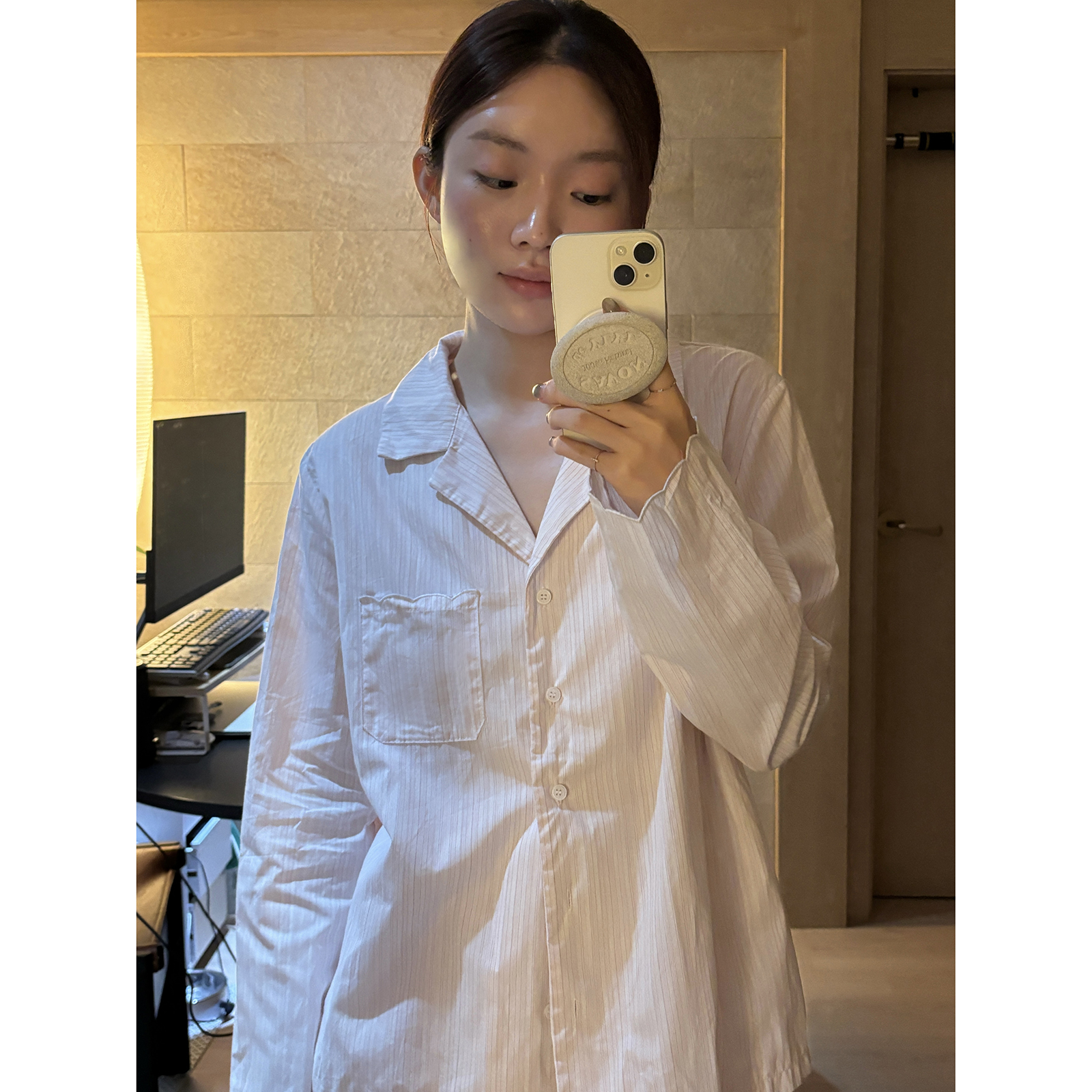 JoyceBra简约条纹长袖翻领睡衣女