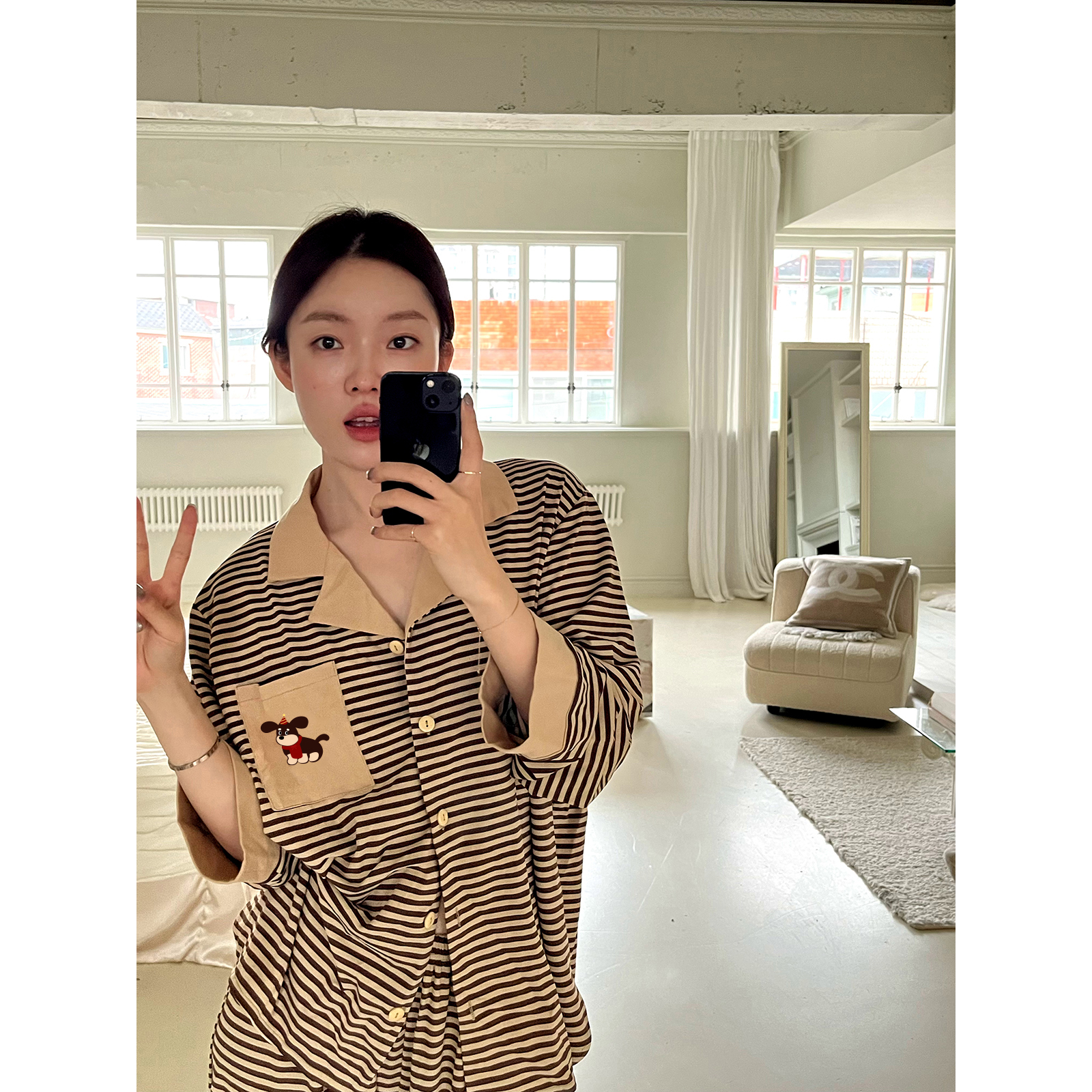 JoyceBra慵懒风卡通条纹睡衣