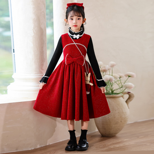 秋冬女童马甲连衣裙2025新款洋气公主裙甜美小女孩秋装马甲背心裙