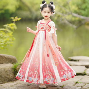 女童汉服古风裙子夏季唐装演出服儿童公主裙小女孩夏装仙女连衣裙