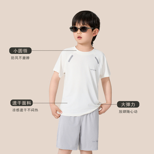 儿童运动套装春夏季冰丝男童短袖短裤夏款女童睡衣薄款速干家居服