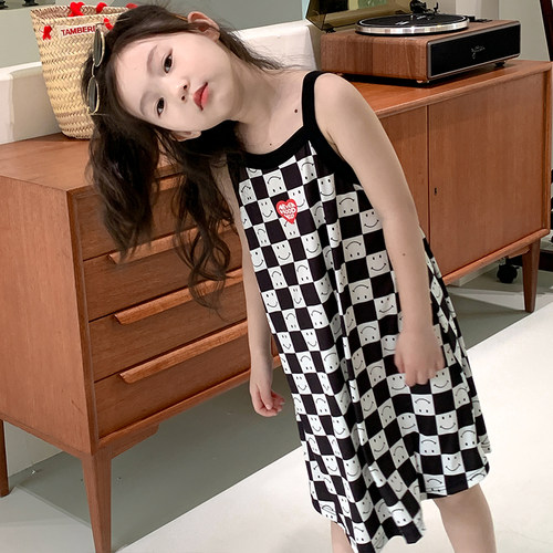 女童睡裙冰丝棉夏季薄吊带连衣裙