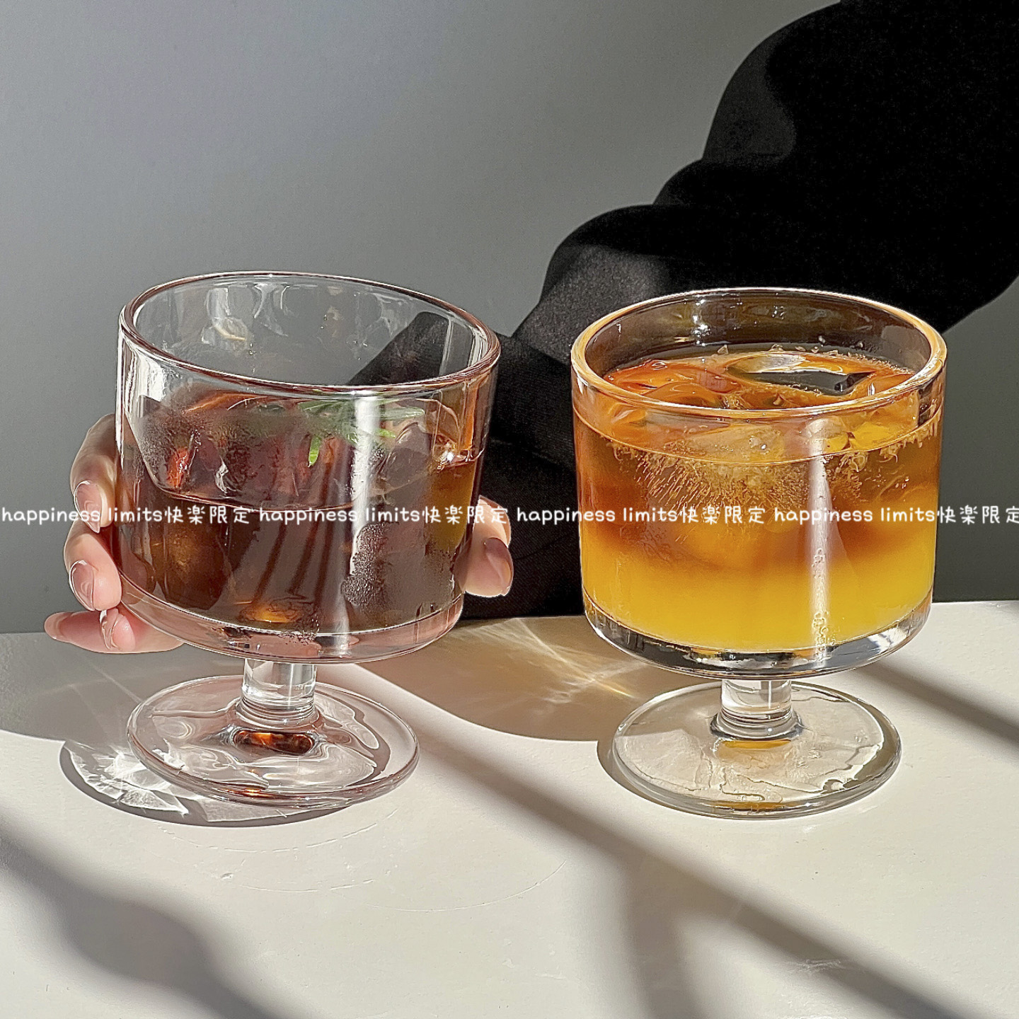 ins简约咖啡杯光身矮脚杯家用玻璃杯果汁气泡水杯设计感饮料杯子