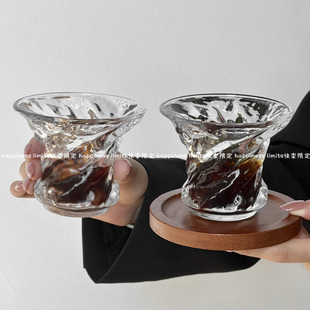 ins美式咖啡杯高档精致透明玻璃杯拿铁折纹反口杯高颜值喝水杯子