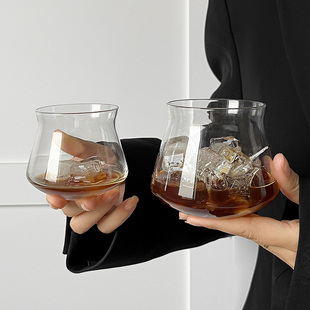 复古冰美式 拿铁翻口咖啡杯ins简约玻璃杯威士忌酒杯果汁杯冷饮杯
