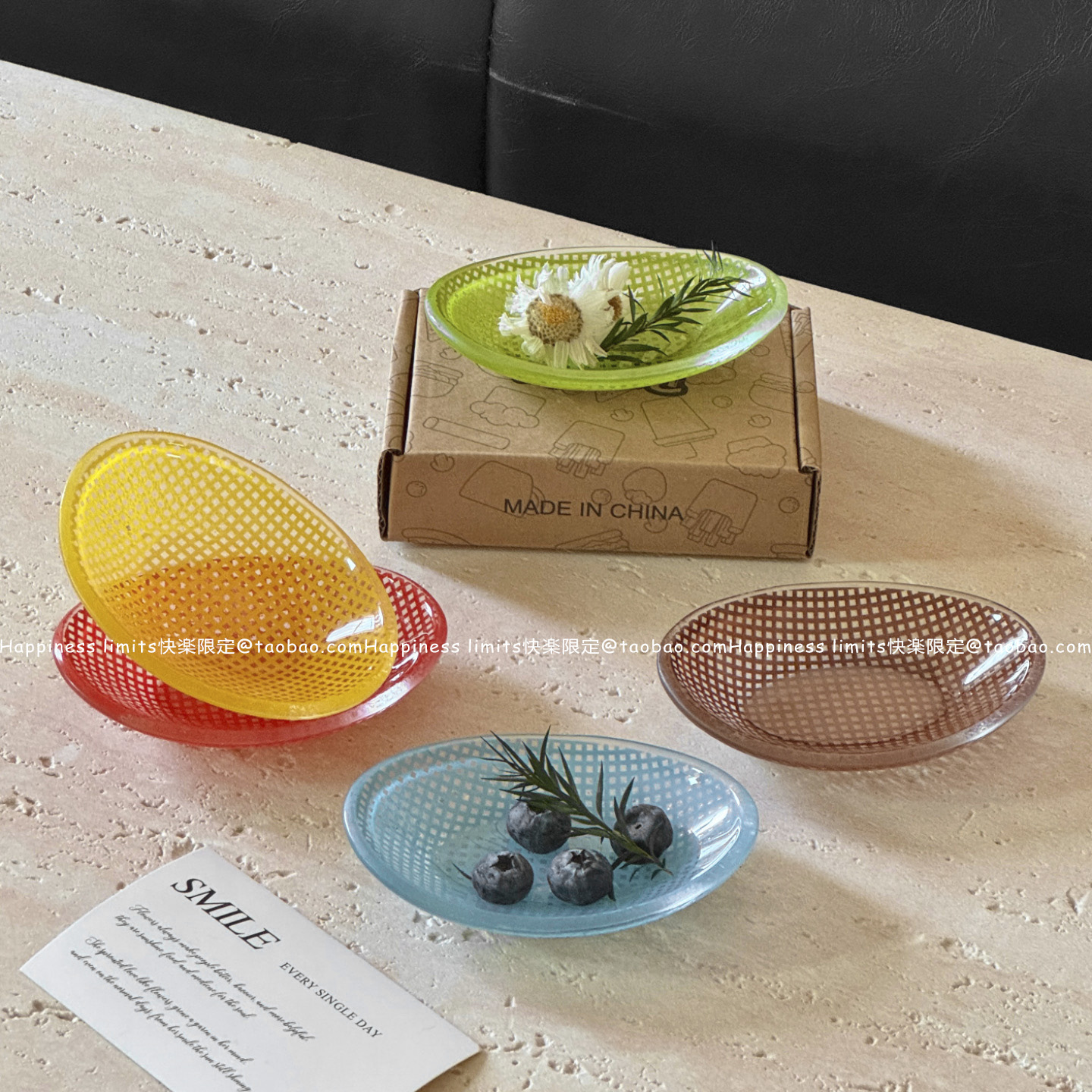 迷你碗小碟玻璃水果碟多巴胺彩色餐具复古方格家用蘸料碟礼品小碗