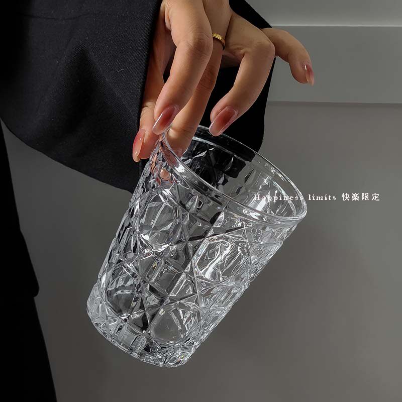 轻奢风家用水杯菱格红宝石水晶杯