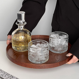 威士忌洋酒白酒黄酒杯家用玻璃酒具水杯 ins创意藤编酒壶套装