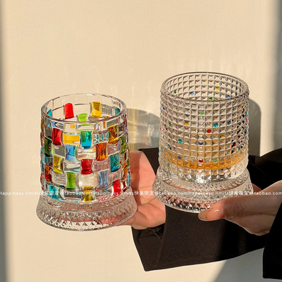 网红彩绘转转杯旋转威士忌杯高颜值杯子欧式洋酒杯不倒翁解压杯子