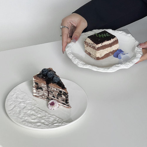 岩石纹盘子菜盘家用陶瓷平盘浅盘