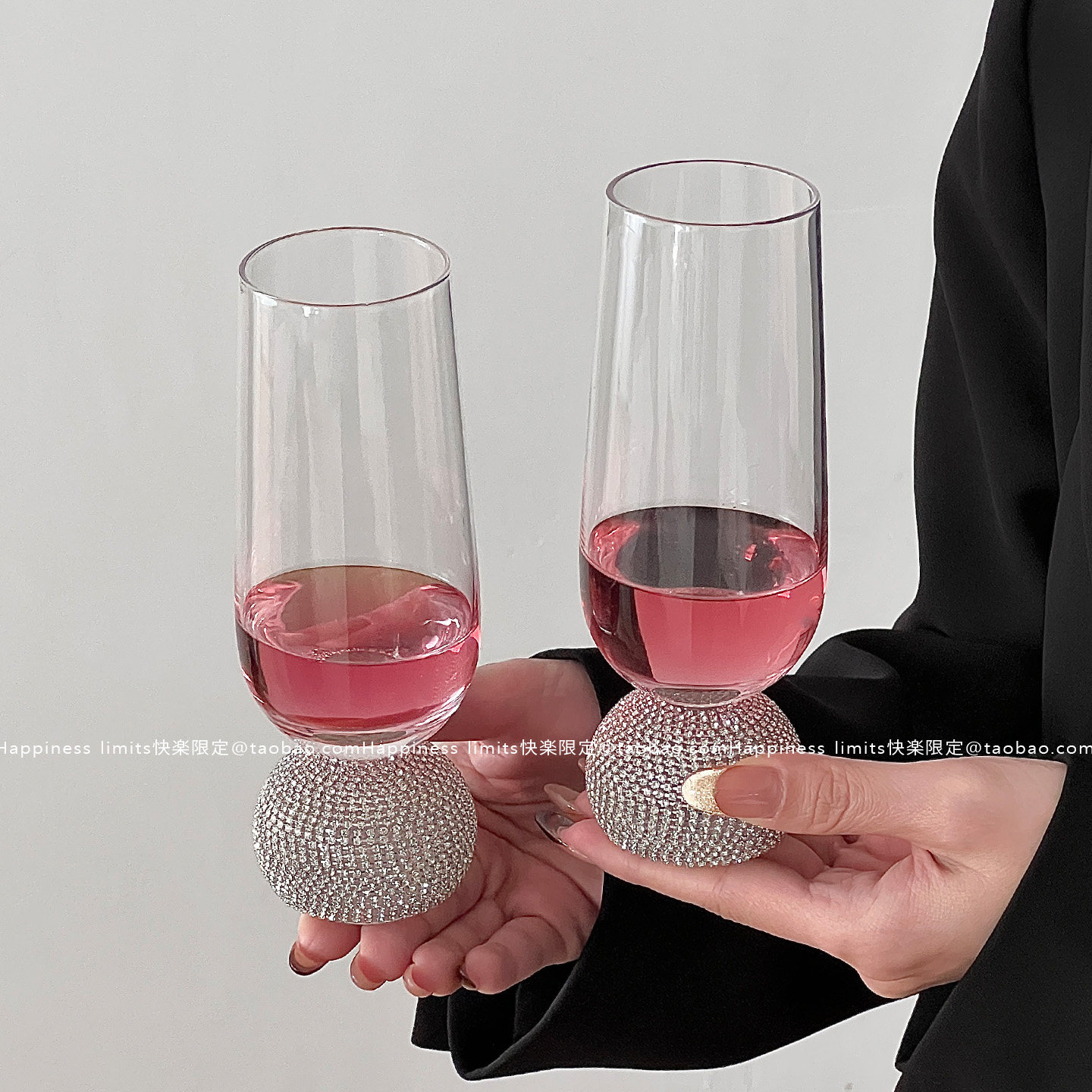 欧式轻奢ins风钻石玻璃杯洋酒杯缠钻红酒杯创意个性银钻鸡尾酒杯