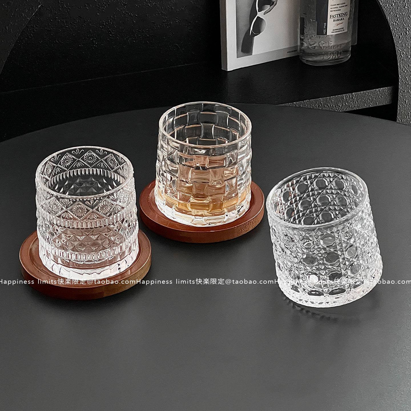 小众创意旋转杯带杯垫解压玻璃杯子威士忌杯洋酒杯陀螺款转转酒杯
