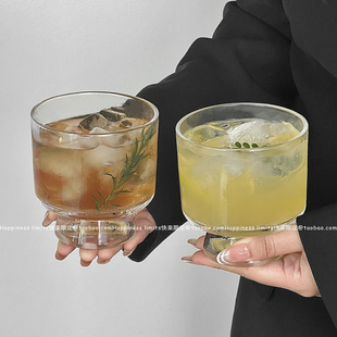 小众ins高足玻璃杯大容量水杯冰美式 咖啡杯饮品杯果汁杯水果茶杯