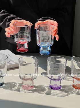彩色山脉玻璃杯子水杯高级感小众创意高脚饮品杯咖啡杯甜筒杯酒杯