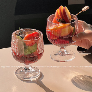 新款 热红酒高脚杯复古高颜值果汁杯酒杯玻璃水杯子 ins风小众法式