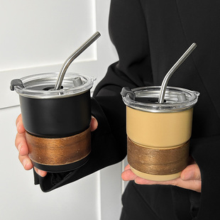 304不锈钢咖啡杯高颜值随手杯带盖防烫茶杯户外露营便携冷饮水杯