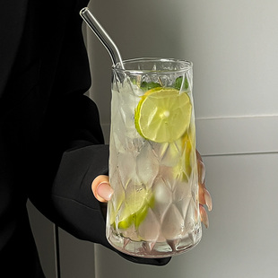 咖啡杯創意飲料果汁杯氣泡水杯 網紅鉆石水果茶杯玻璃水杯子冰美式