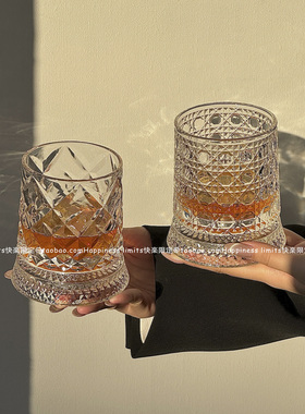 轻奢高档威士忌酒杯古典水晶杯不倒翁旋转解压啤酒杯高级感洋酒杯