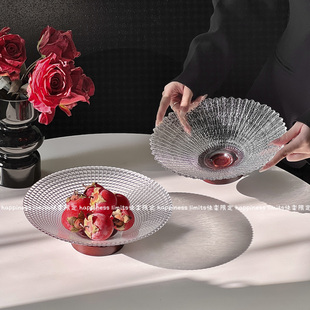 中古水晶玻璃果盘高级感茶几水果盘轻奢高档坚果盘干果盘零食托盘