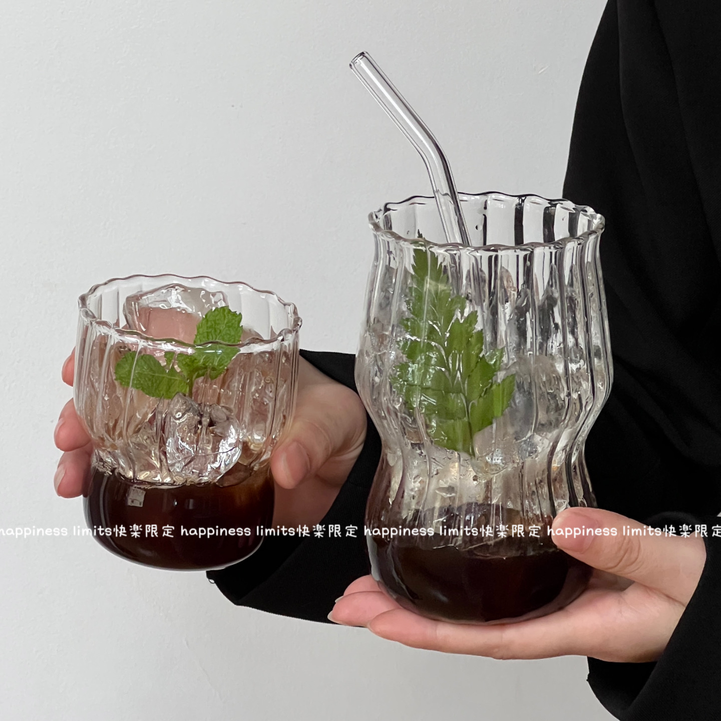 小众复古竖纹耐高温玻璃杯大容量