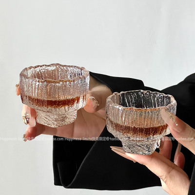 高脚磨砂透明玻璃杯冷萃小茶杯