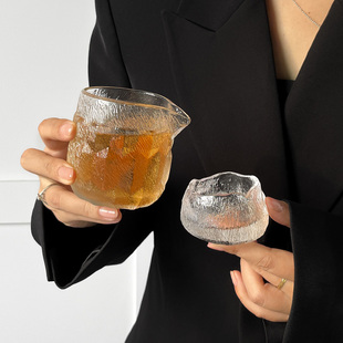 ins云雾冰川纹公道杯国风功夫茶具玻璃杯鹰嘴茶杯高档日式 分茶器