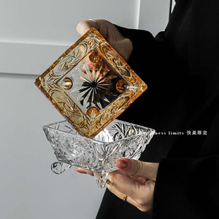 INS风玻璃方形碗宫廷风甜点沙拉碗甜品杯小吃碗沙冰杯早餐麦片碗