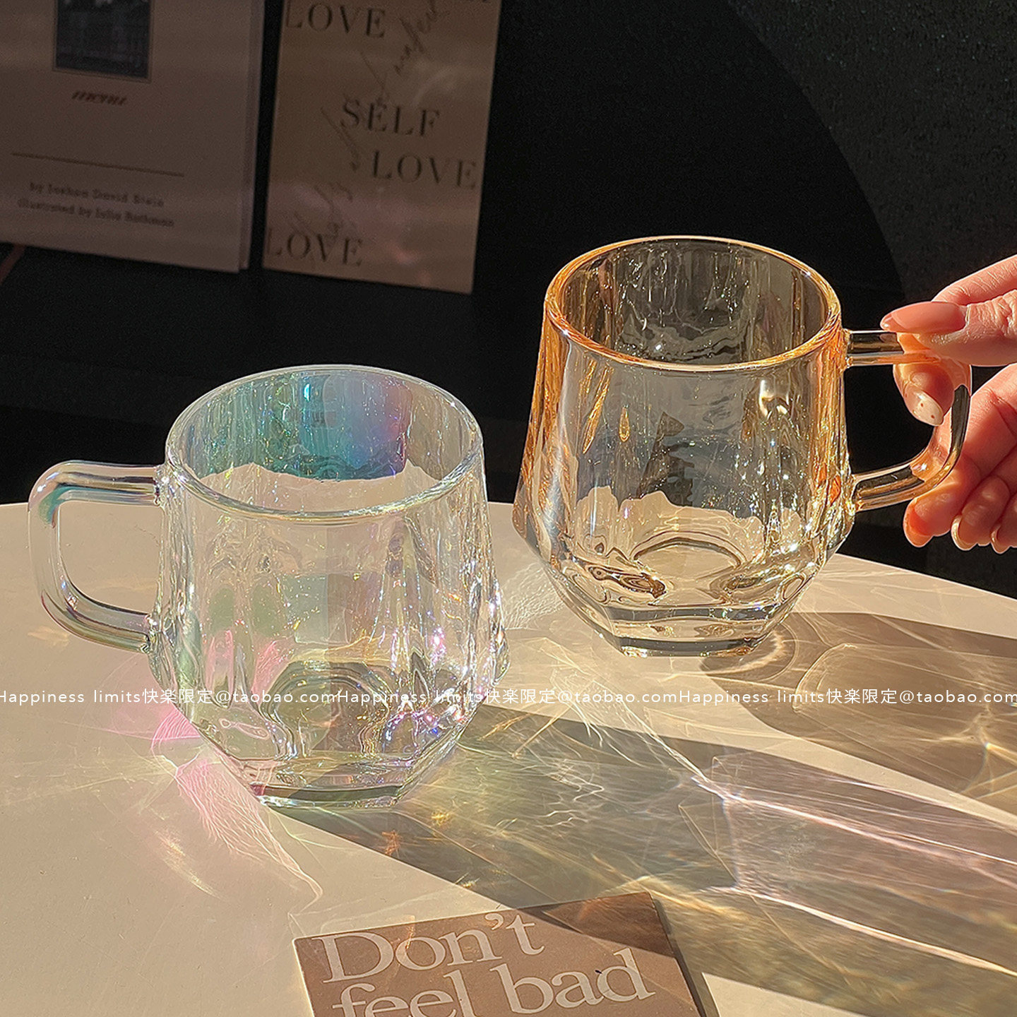 带把手钻石六角杯家用客厅早餐牛奶杯饮料茶水杯简约咖啡玻璃杯子