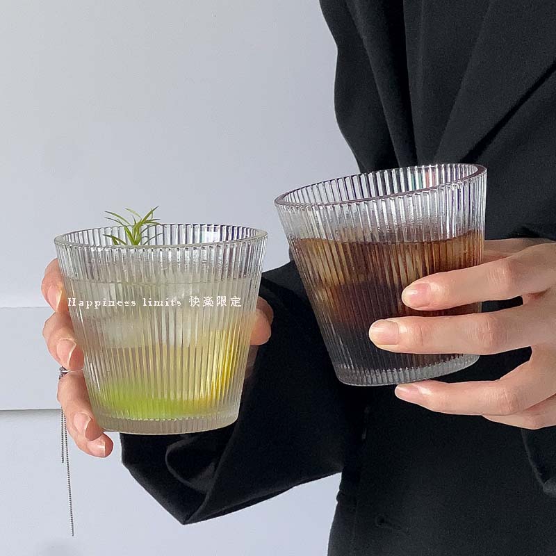 日式复古简约条纹玻璃杯ins茶杯果汁杯咖啡杯喝水杯牛奶杯酒杯子