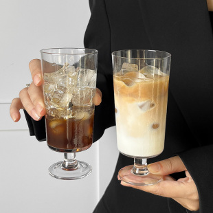 ins风高脚玻璃果汁杯咖啡杯直身奶茶冷饮杯奶茶店果汁杯饮料杯子