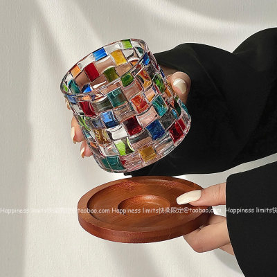 ins手绘转转杯编织玻璃水杯果汁