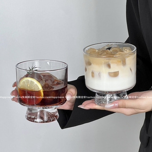 小众观山底透明玻璃矮脚杯高颜值微醺酒杯咖啡杯威士忌酒杯冷饮杯
