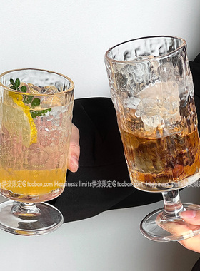 高脚果汁玻璃杯家用高颜值树纹直筒创意透明果茶气泡水杯鸡尾酒杯