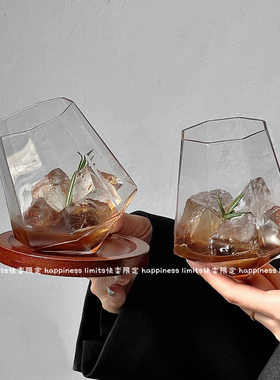 水晶玻璃威士忌酒杯套装不倒翁八角洋酒杯创意水晶杯红酒杯钻石杯